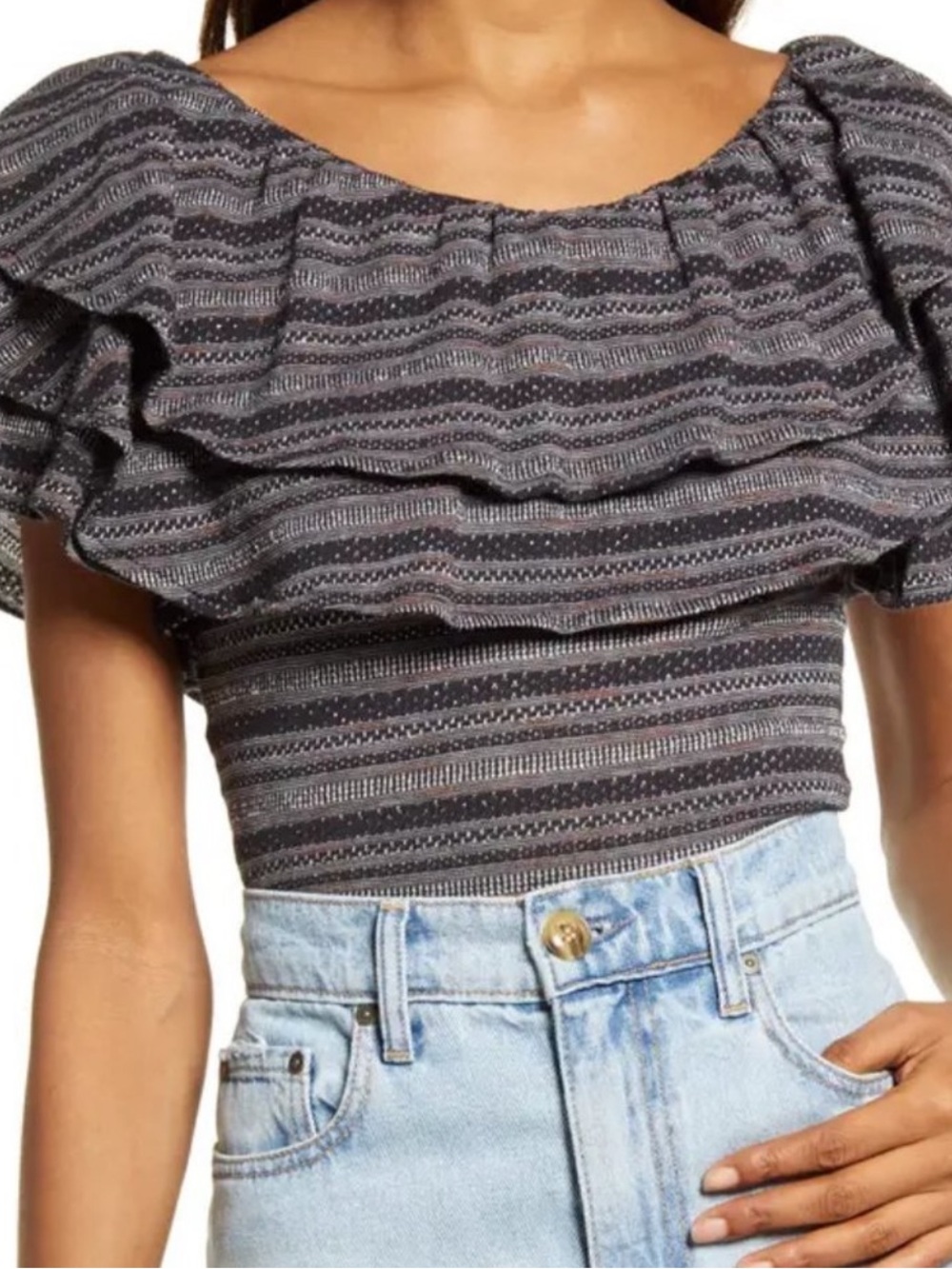 Free People Heirloom Ruffle Top | Black Combo | Size Medium | EUC